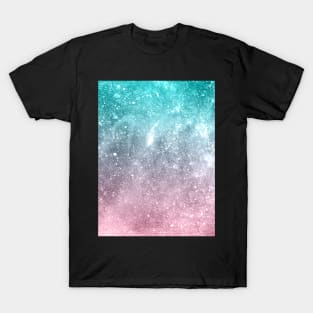 Aqua blue Pink ombre sea galaxy abstract T-Shirt